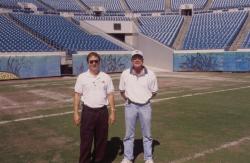Mark Clay (Right), Sports Turf Manager of Alltel Stadium with John Mascaro (I am on the Left).  The field had just transitioned all the ryegrass out and Mark was letting the Bermudagrass grow in.  The night before it was 30 degrees and that day it was 75 degrees f. 