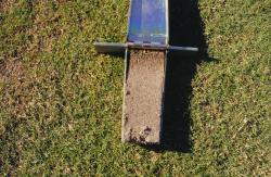This is the soil profile from the Mascaro Profile Sampler of the new Jacksonville Baseball complex, home of the AA Jacksonville Suns.  The profile is a USGA mix of sand and peat with Tifway 419 Bermudagrass.