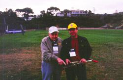 STMA Tour Nazarene University at Point Loma, CA.  This is Dr. Henry Indyk and myself looking at a soil profile of the soccer field.