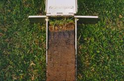 This is a soil profile of the natural grass baseball field at Westview High School in the Poway Schools District, CA.  The soil profile was taken with the Mascaro Profile Sampler and the clay is starting to show the development of black layer.