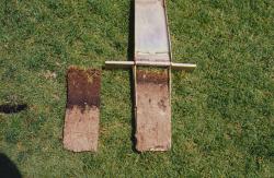 These are two soil profile samples taken at Raymond James Stadium.  The profile on the left is the original field and the profile on the right is one of the areas re-built about a year ago.  These soil profiles were taken with the Mascaro Profile Sampler  