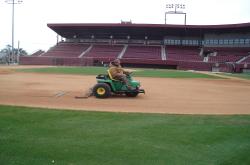 Here is Dick Houser Baseball Stadium at Florida State University being prepared for a practice.