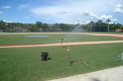 The final step in the water audit at the City of Palms Park was to use the Precipitation / Uniformity Gauges to determine how much water is being applied and also how uniform is the irrigation coverage.