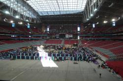 Even though the Superbowl was a little over two weeks away, the University of University of Phoenix Stadium was still able to hold a trade show due to the retractable field. 