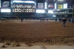 Chase Field was covered with plywood and two to three feet of mud in preparation for a monster truck event during the off season