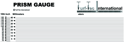 HGPRISM-FIFA-G Model - Turf-Tec Height of cut prism scale lines match new 2015 FIFA testing guidelines and shows 1 millimeter increments in a 175 mm length and a 140 mm height.  Unit also has .020 increments for reference
