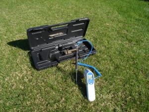 Using an infrared thermometer is an excellent method to check the canopy and soil temperatures in a green.  An infrared thermometer can be used to monitor hot spots on a putting green. During wilt, canopy temperatures rise dramatically and the turf shows classic wilt symptoms such as leaf curling, footprinting, and an off-color appearance. In the early stages of wilt, the canopy temperature increases before any wilt symptoms are visible. An infrared thermometer can be used to check for areas that may be heating up but have not shown any visible symptoms. With this early warning tool, crew members can correct a moisture deficit earlier and reduce stress to the green.