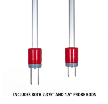 The Spot On TDR Moisture Meter comes complete with both 2.4" and 1.5 inch probes that are rubber mounted to resist bending in dry or rocky soils. The brand new ultra-high frequency (100 MHz) measuring circuit provides accurate moisture measurements in a variety of soil types and salinity levels.