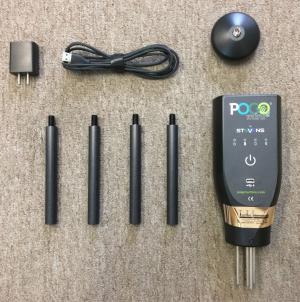 The POGO mini moisture sensor's top extension comes with a aluminum handle that breaks down into small 6 inch long sections. The height of the handle is adjustable for comfort when taking samples.