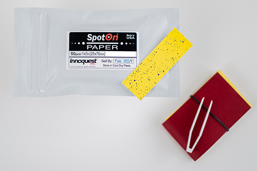 Spot-On Water Sensitive Paper for spraypattern indication and calibration. Assess several types of spray applications