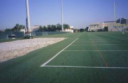 University of Miami, Miami, FL.  Kevin Hardy, Sports Turf Manager.  Practice football fields were built on 100% sand, Sand pit on left is same material as field.