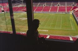 Florida Turfgrass Association sports tour, inside Raymond James Stadium going through a skybox.