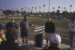 STMA Field Maintenance seminar, North High School, Phoenix.  Ken Mrock, Chicago and Dave Nehila, Orioles are speaking to the group about maintenance.