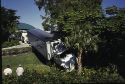 In January, I received a call from John Mack, Assistant Superintendent at Jacaranda Country Club in Plantation, FL asking me if I wanted a picture for the "John Mascaro's Photo Quiz" in Golf Course Management Magazine.  It seems that a food delivery truck forgot to set its parking break when they went into the clubhouse asking for directions to the loading dock.  This quiz ran April 2005.