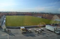 Even though there was a trade show going on Inside the University of Phoenix Stadium, the Superbowl field was being prepared outside.  The whole field moves inside and outside as one large piece.