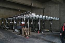 Even though the roof on Chase Field is able to open, often there is not enough sunlight to allow proper turfgrass growth.  These are some portable grow lights that are brought out onto the field to give the turf some added hours of growth.