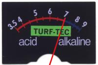 Close up of Turf-Tec pH Meter Face.  Now you can test soil reaction at different levels in the soil profile.